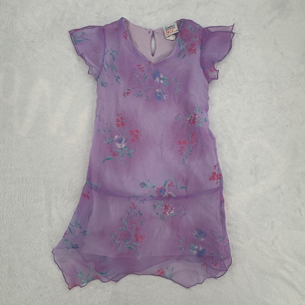 Whimsigoth Fairy Purple Floral Chiffon Dress Girls Size 8 Vtg 2000s Simply Basic